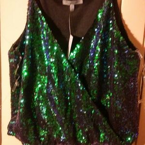 Holographic sequin surplice crop top